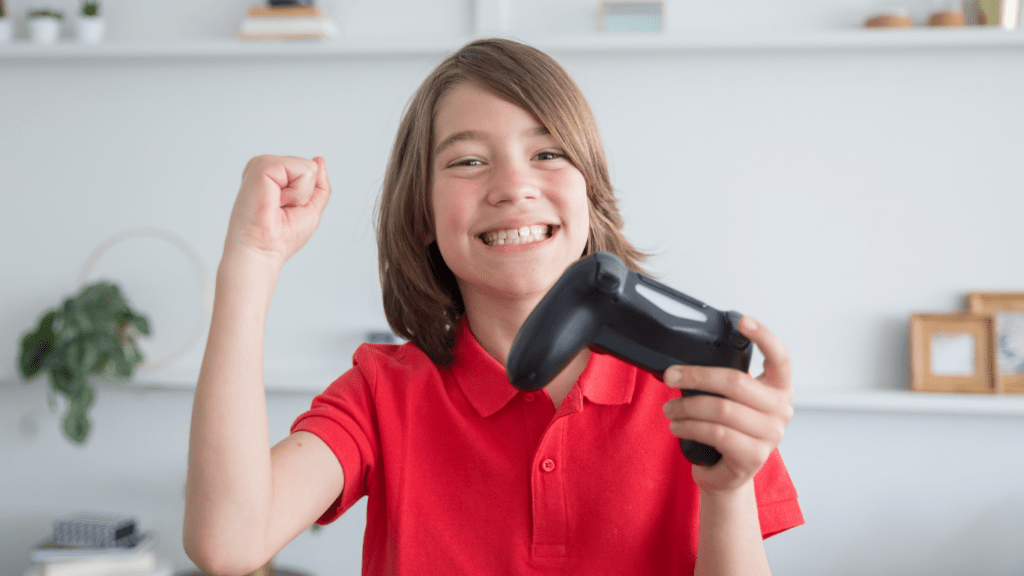a person holding a video games controller