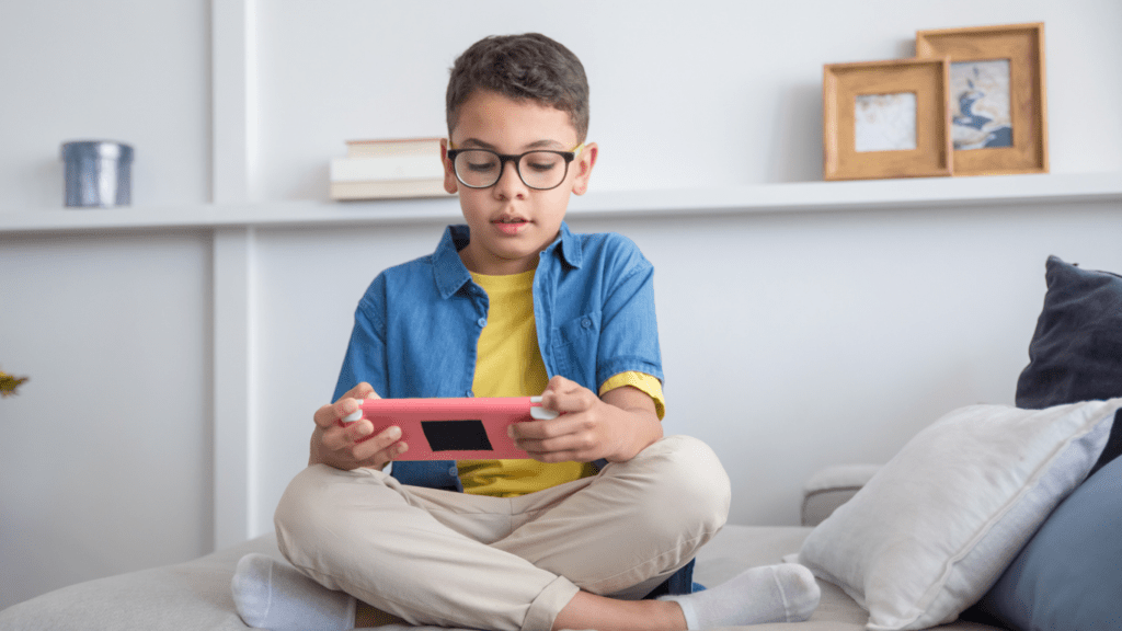 a child playing mobile game