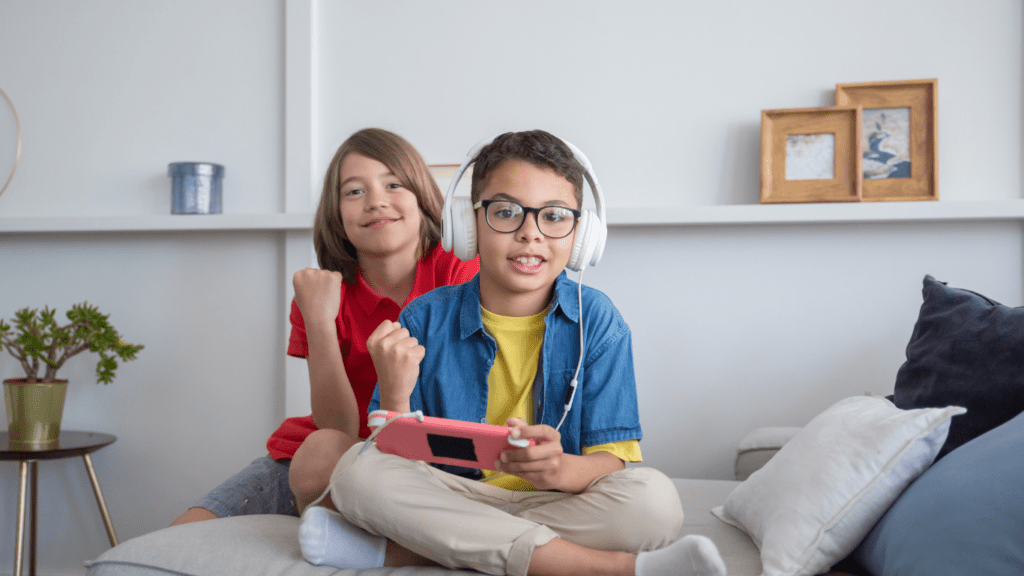 a child playing mobile game