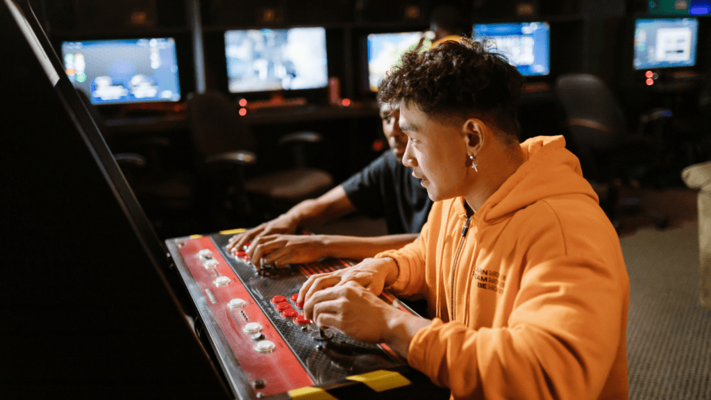 a person playing video games in a room